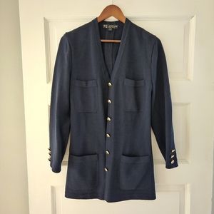 St. John dark blue/ navy knit blazer jacket cardigan, gold buttons